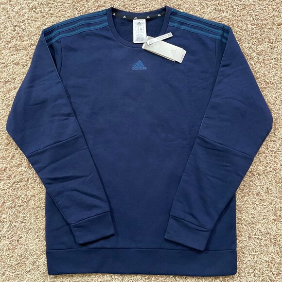Adidas Men’s 3-Stripes Crew Neck Fleece Sweatshirt Blue, Size Medium (New) - Picture 3 of 14